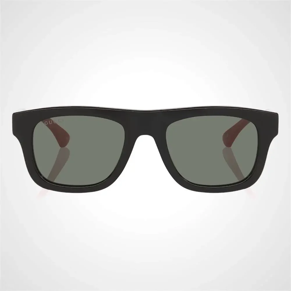 New GUCCI Sunglasses Mens 52mm Black Square Rectangle Aviator Red Green Web Arm - Picture 2 of 8